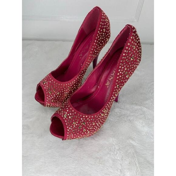 Lilliana Womens Size 7 Red Rhinestone Peep Toe Stiletto High Heels - Picture 1 of 8